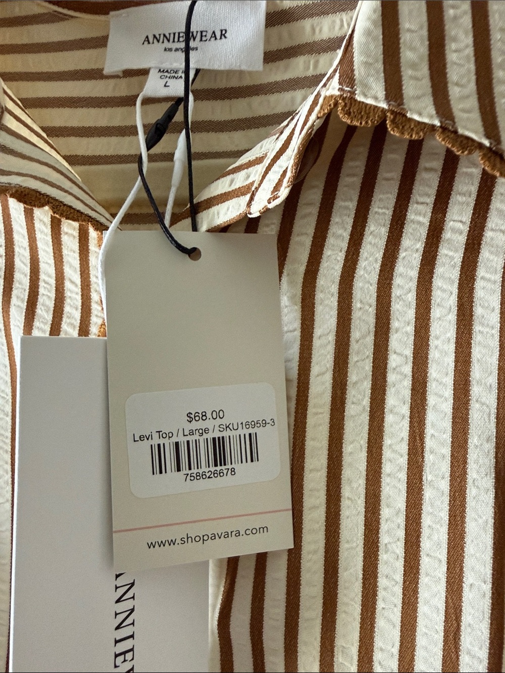 NWT Avara Women's Beige and Brown Striped Button-Up Shirt Large - Picture 4 of 4